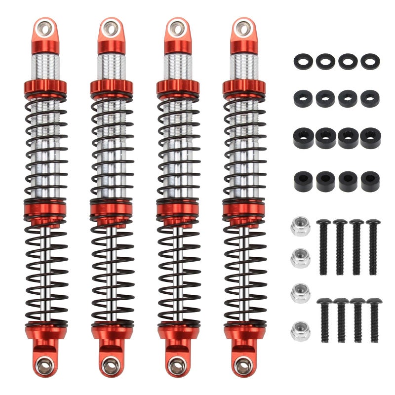 RCAWD 110mm Shock Absorber Damper Universal for a lot of 1/10 RC Hobby Cars, Full Aluminum RC Shock Upgrades, 7075 Adjustable Shocks with Spring 4pcs Hop Ups Parts Red - Image 1